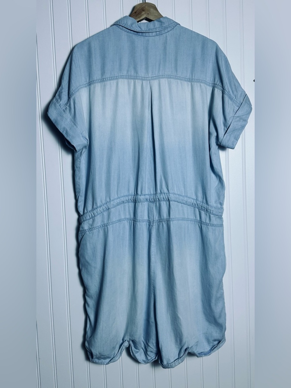 Cloth & Stone Anthropologie Sz S Relaxed Chambray Utility Romper Drawstring - Picture 7 of 10